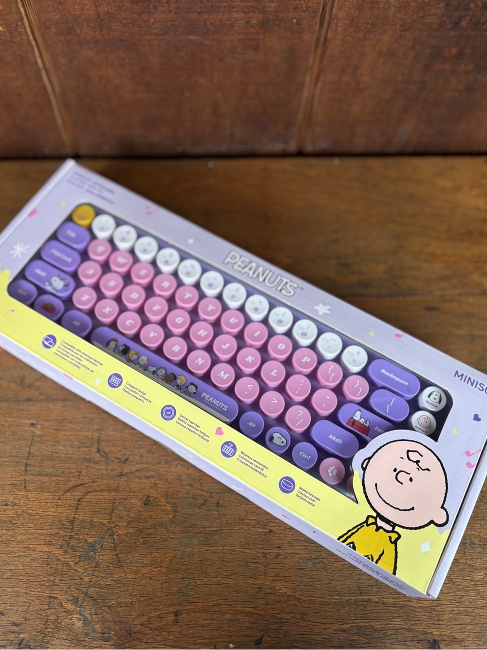 Peanuts Miniso Wireless Keyboard – Pink & Purple, Snoopy, Charlie Brown